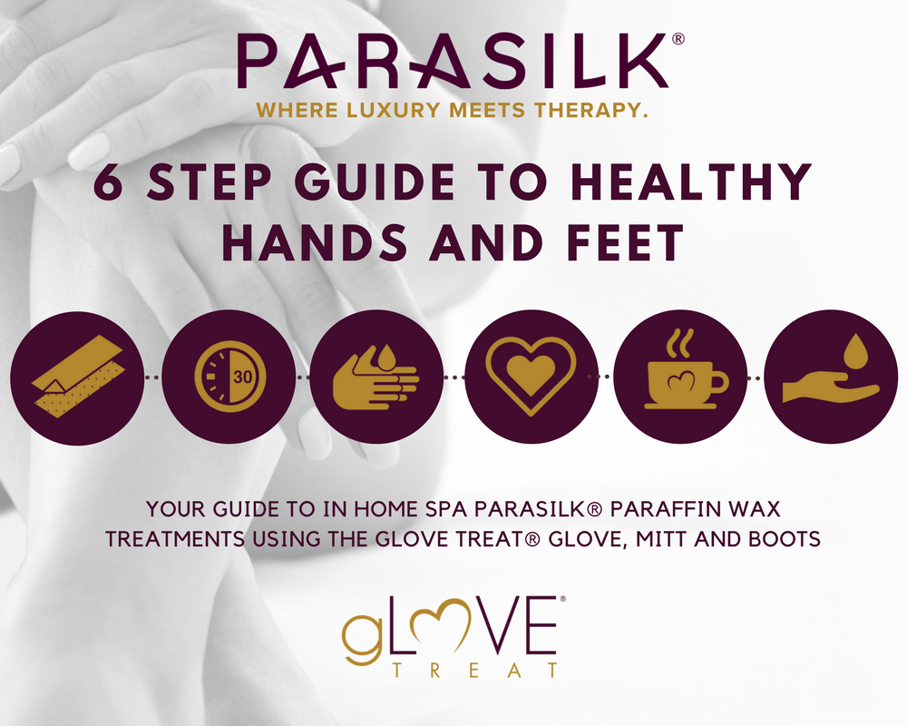 6 step guide to in home spa ParasilkĀ® paraffin wax treatments with gLOVE TreatĀ®: Infographic