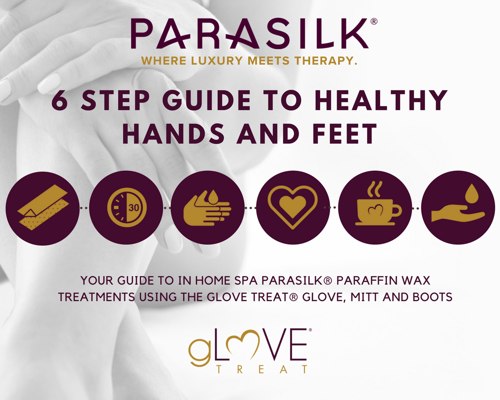 6 step guide to in home spa Parasilk® paraffin wax treatments with gLOVE Treat®: Infographic