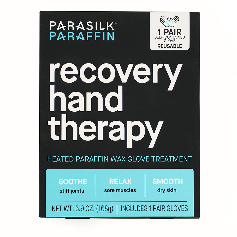 Parasilk heated paraffin wax glove treatment and hand therapy